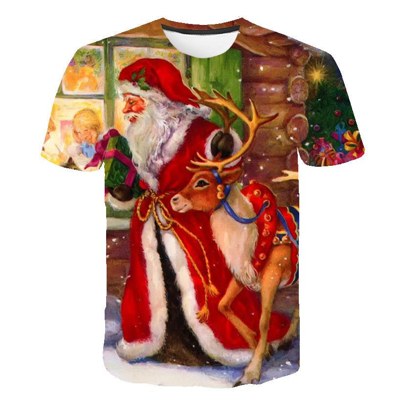 New Short Sleeved Christmas 3D Digital Printed Santa Claus Men's Fashion Creative Comfortable T-shirt
