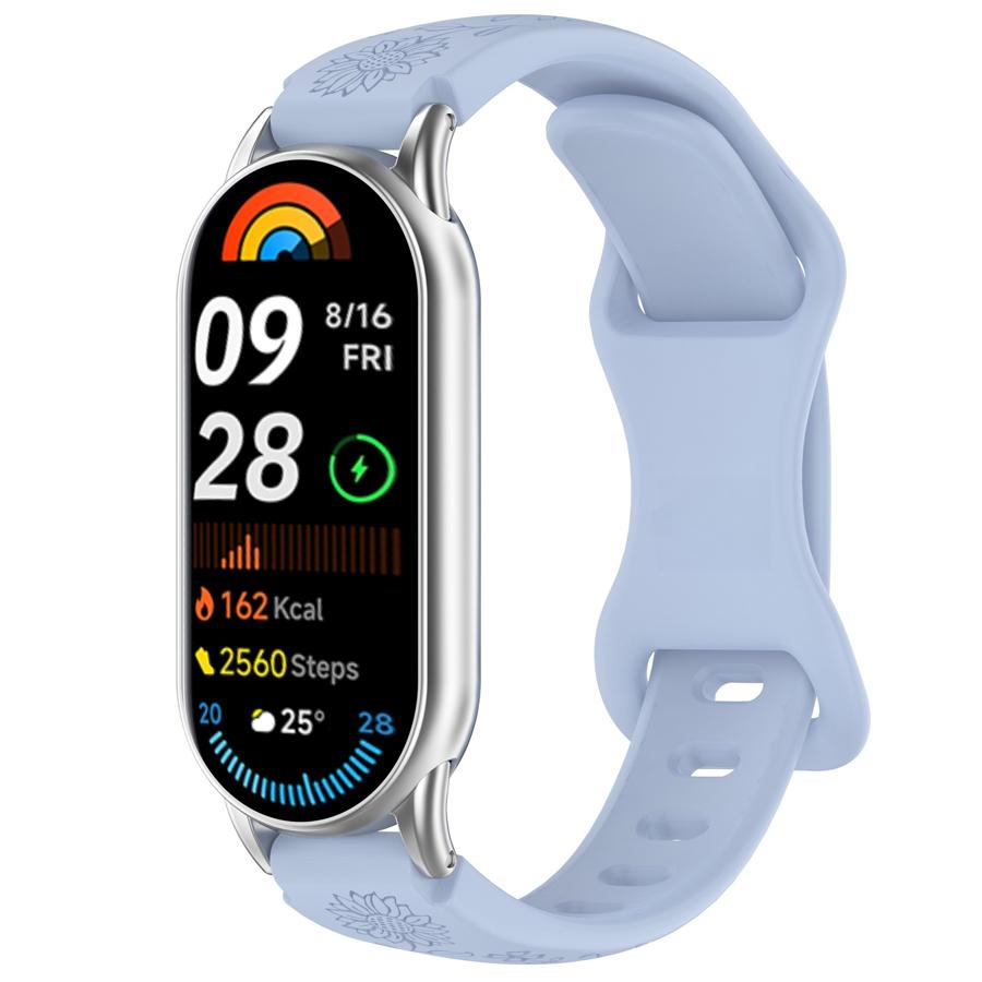For Xiaomi Band 10 9 8 Silicone Watch Strap 3D Carving Flowers Smart Watchband Replacement Bracelet for Xiaomi Miband 8 9 NFC Strap Engraved Bracelet