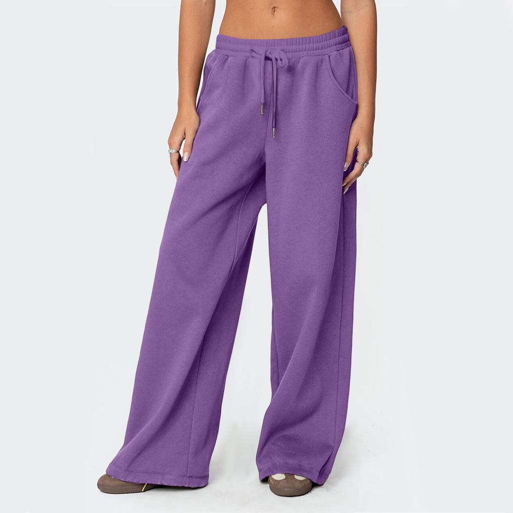 Pantaloni della tuta da donna a gamba dritta colorati a vita alta a gamba larga