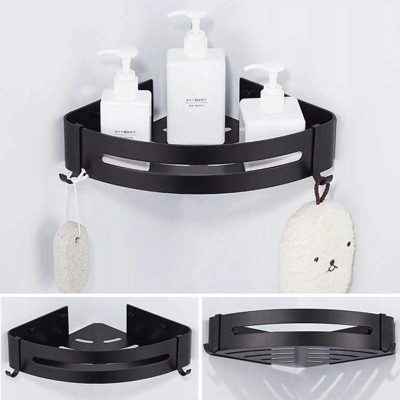 Metal corner bathroom shelf loft + shower hangers for cosmetics