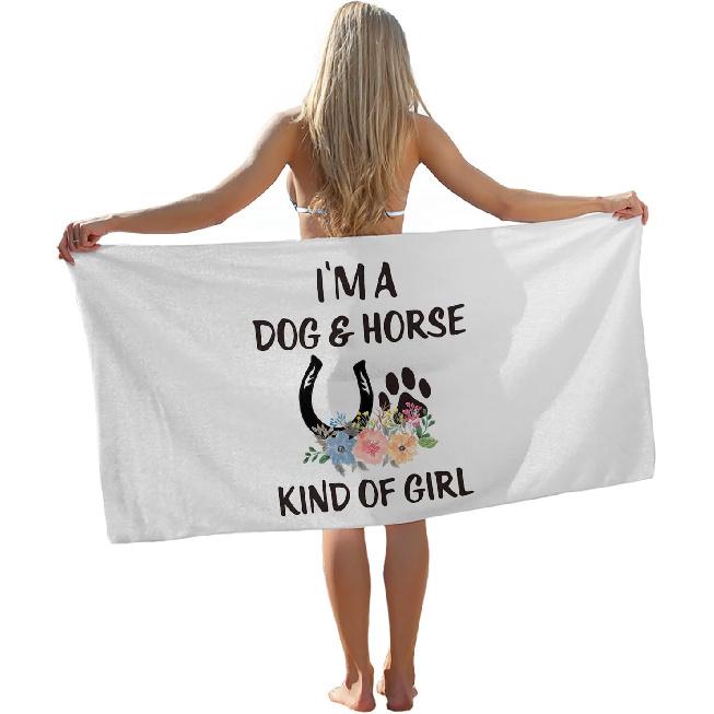 Dog Horse Lover Gifts Beach Towel, Horse Girl Gifts Pool Towels, Dog and Horse Kind of Girl Sand Towel Large Bath Towels Gifts for Girls, Horse Gifts