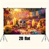 1 Piece of 2D Background Cloth "Colorful Day of the Dead Theme Background Cloth, Sugar Skull and Flower Candlelight.