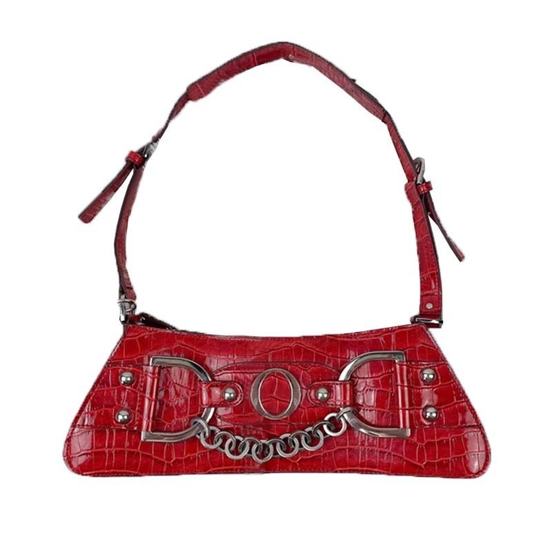 Advanced Handbag for Women, Retro Versatile, Crocodile Patterned Trapezoidal Chain Letter Armpit Bag, Single Shoulder Bag, Trendy