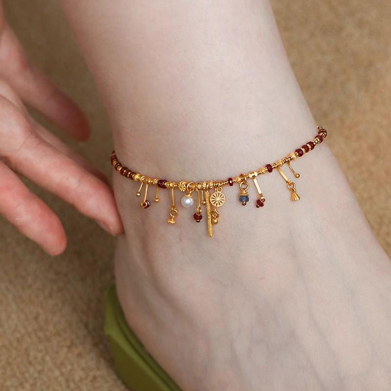 Цветной циркониевый парный браслет на щиколотку из нержавеющей стали - Универсальное, модное, высококлассное украшение для ног.