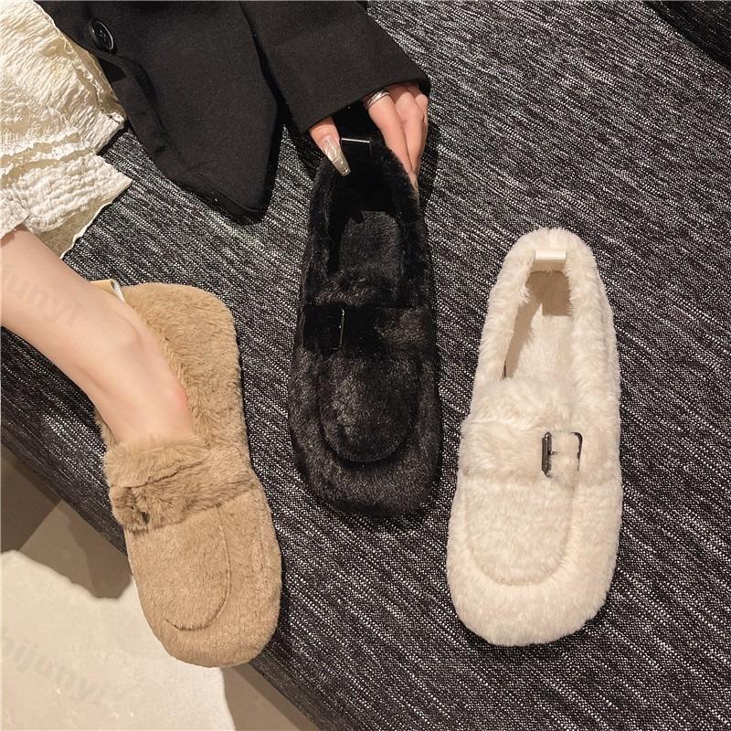 Fashion Women's Retro Plush Casual Shallow Mouth Warm Loafer 2025 Winter New Fashion Versatile Soft Comfortable Cotton Flat Single Shoes