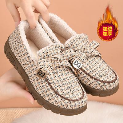 Winter Cloth Shoes Women's Cotton Shoes Fleece Thickened Warm Flat-soled Loafers