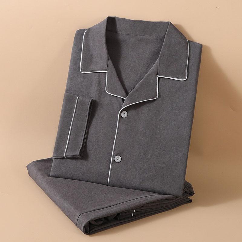 Fashion Brand Pajamas Suit Men Long-sleeved Pure Cotton Spring Autumn Gent Soft Cotton Summer Loungewear Set Male Nightcloth