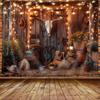 Western Boho Wall Tapestry Aesthetic Southwest Country Ranch Tapestry Retro Rustic Barn Door with Bull Skull Desert Cactus Cowboy Guitar Texas Hippie