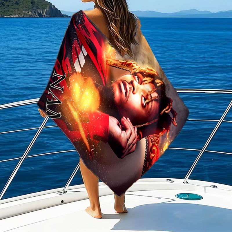 1pc Rapper1 Beach Towel with Custom Name, Beach/Swimming/Bath/Picnic/Camping Towel, Suitable for Seaside Beaches