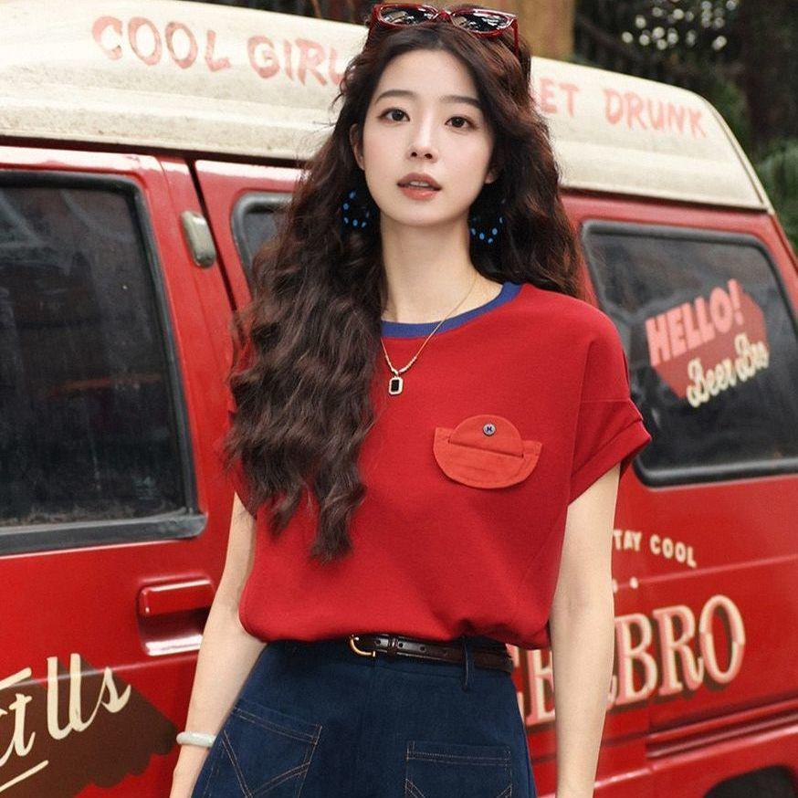 

Retro Hong Kong Style Women s Color Block T-Shirt and Wide-Leg Shorts Set M (approximately 95-110 jin)
