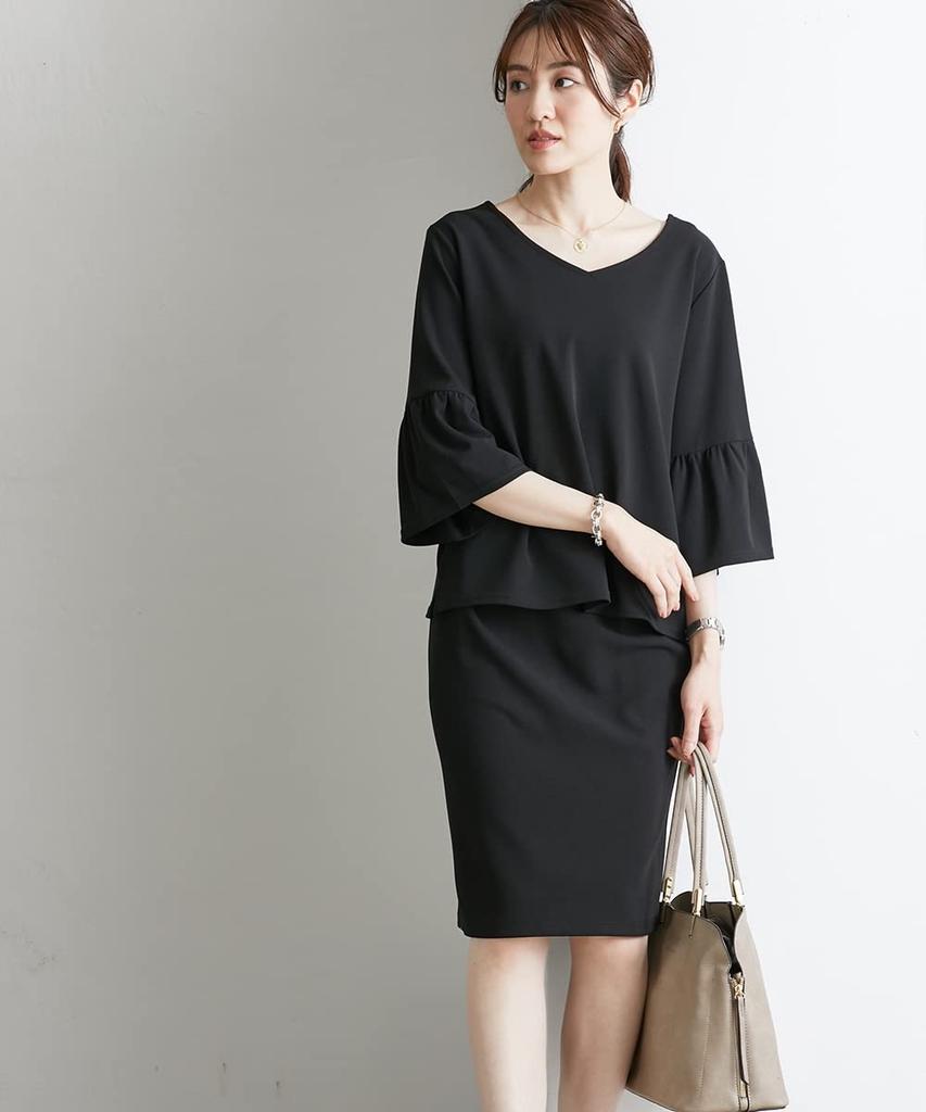 Tight Cut and Stretch Jersey Front Black [Nissen] Skirt, Sewn, Material, Tuck, Women's, Commuting, Office, M,