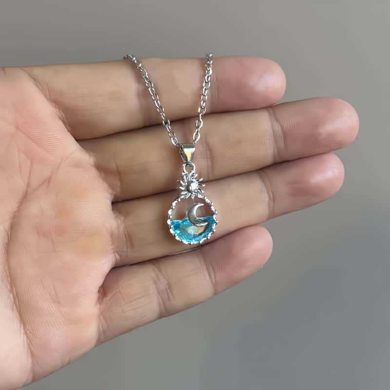 Marine Ocean Collection Alloy Necklace With Moon Pendant For Women And Teens