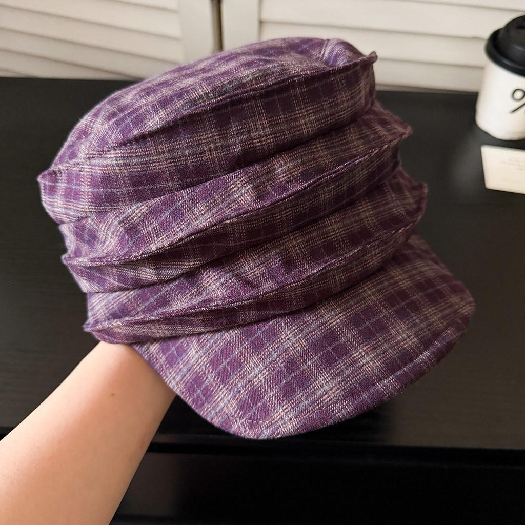 Japanese Literary And Retro Plaid Beret Women'S Spring And Autumn Versatile Newsboy Hat Personalized Casual Beret Tide