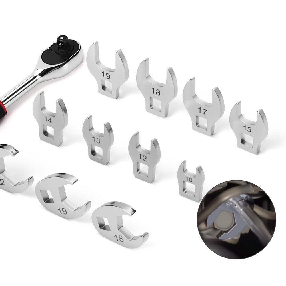 10Pcs/set 3/8Inch Drive Crowfoot Wrench 10-22mm Open End Spanner For Torque Wrench Repair Hand Tools