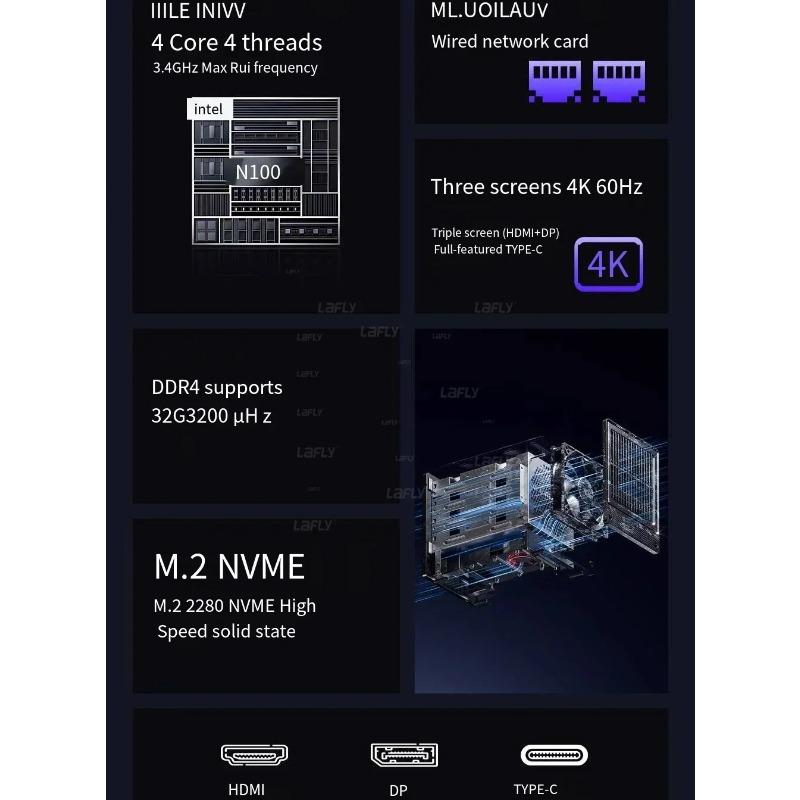 AOOSTAR 2025Intel Quad Core N150 MiniPC Home Cloud HDD a 4 Alloggiamenti SSD Doppio Display USBType-C Doppia LAN Archiviazione Domestica NAS Computer