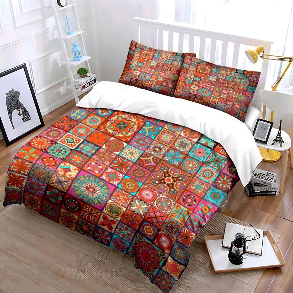 Colorful Geometric Tile Pattern Bedding Duvet Cover Set Duvet Cover Pillowcases (1 * Duvet Cover 2 * Pillowcases, without duvet insert)