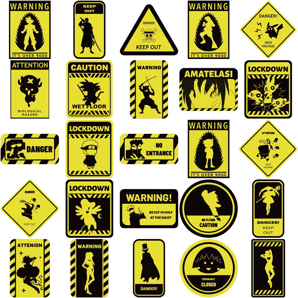 50 Creative Anime Warning Cartoon Stickers for DIY Decoration On Phone Cases, Water Bottles, Notebooks