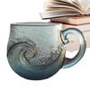Glass Coffee Mugs Water Bottle Wave Design 300ml with Handle Clear Coffee Mug for Kids Beach House Office Women Men Adults Home