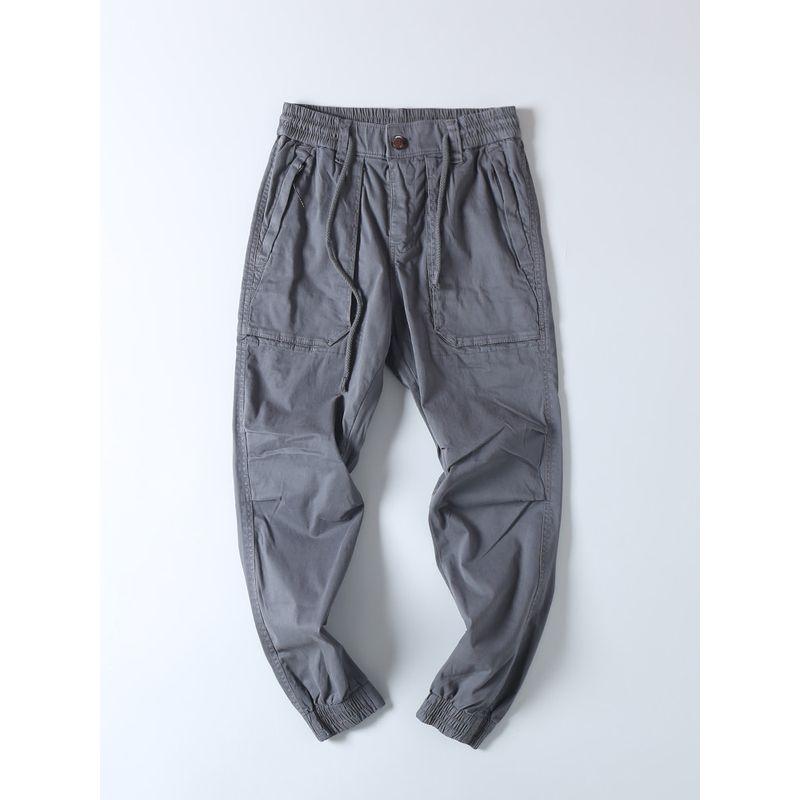 Export OEM Goods Tail Goods Pure Cotton Washed Overalls Casual Pants Men Trendy Spring & Fall Elastic Waist Ankle-Tied Harem Pants