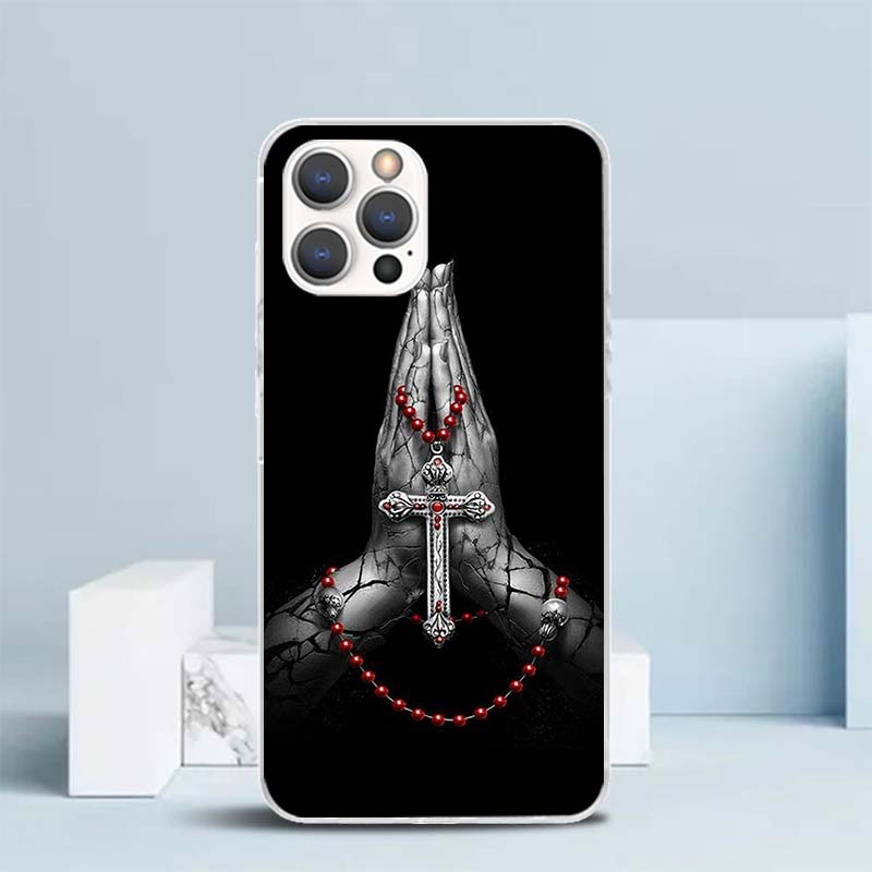 God Jesus Pray Cross Soft Cover for iPhone 16 17 Air 15 14 Pro Max 16E Phone Case 13 Mini 12 11 7 SE 8 Print Pattern Fit Cases 1