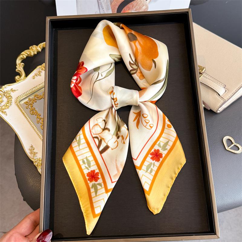 2026 New Floral Printed Square Scarf for Women Soft Lightweight Scarf Headbands Fashion Bag Tie Ribbon Hair Bands Bandana