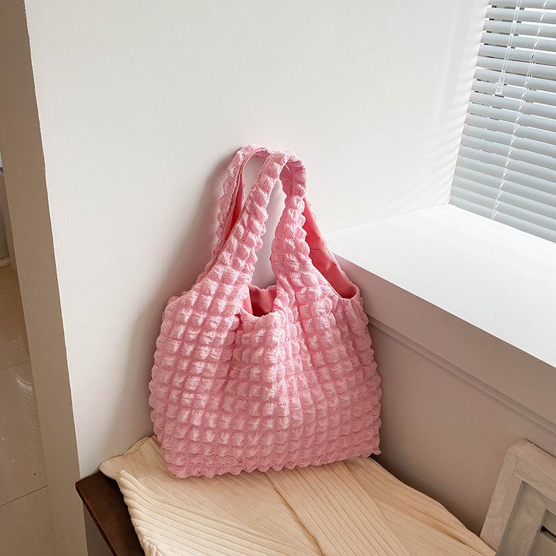 Korean ins girl foreign gas cloud puff flower shoulder bag women 2025 new summer canvas simple handbag