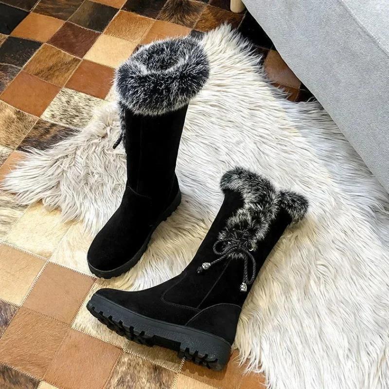 Mid Calf Shoes for Women Elegant With Low Heels Black Anti Skid Hot Quality Womens Half High Snow Boots on Slip Spring 2025 Lamb