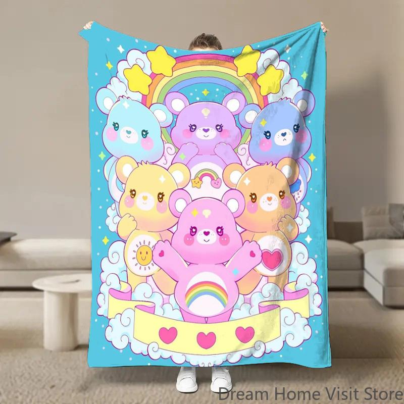 Cute Rainbow Bears Anime Flannel Blanket Pikachu Figures Home Sofa Lunch Break Blankets Children Student Blankets Nap Cover Kids