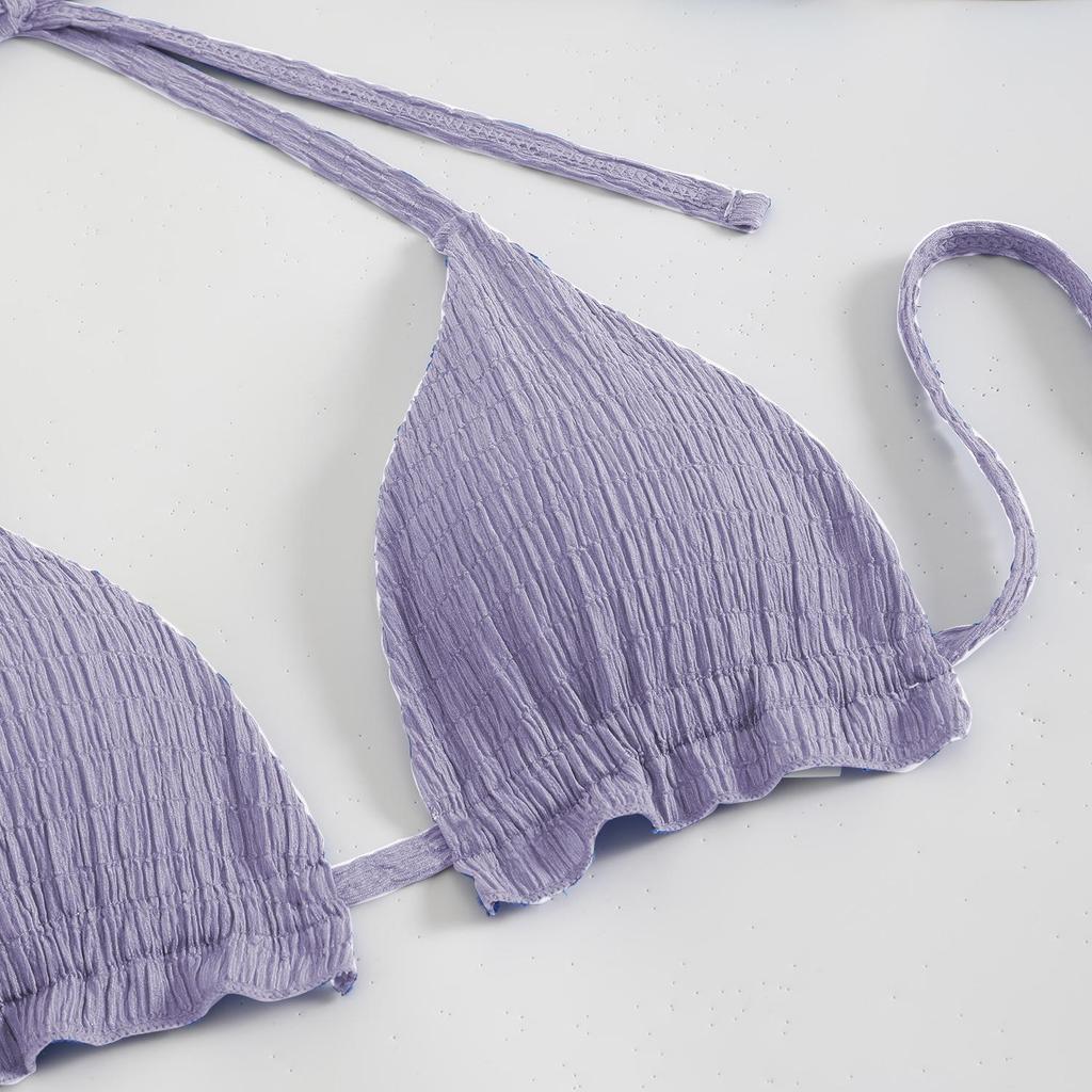 2025 Trendy Solid Color Sexy Halter Bikini Three-Piece Set