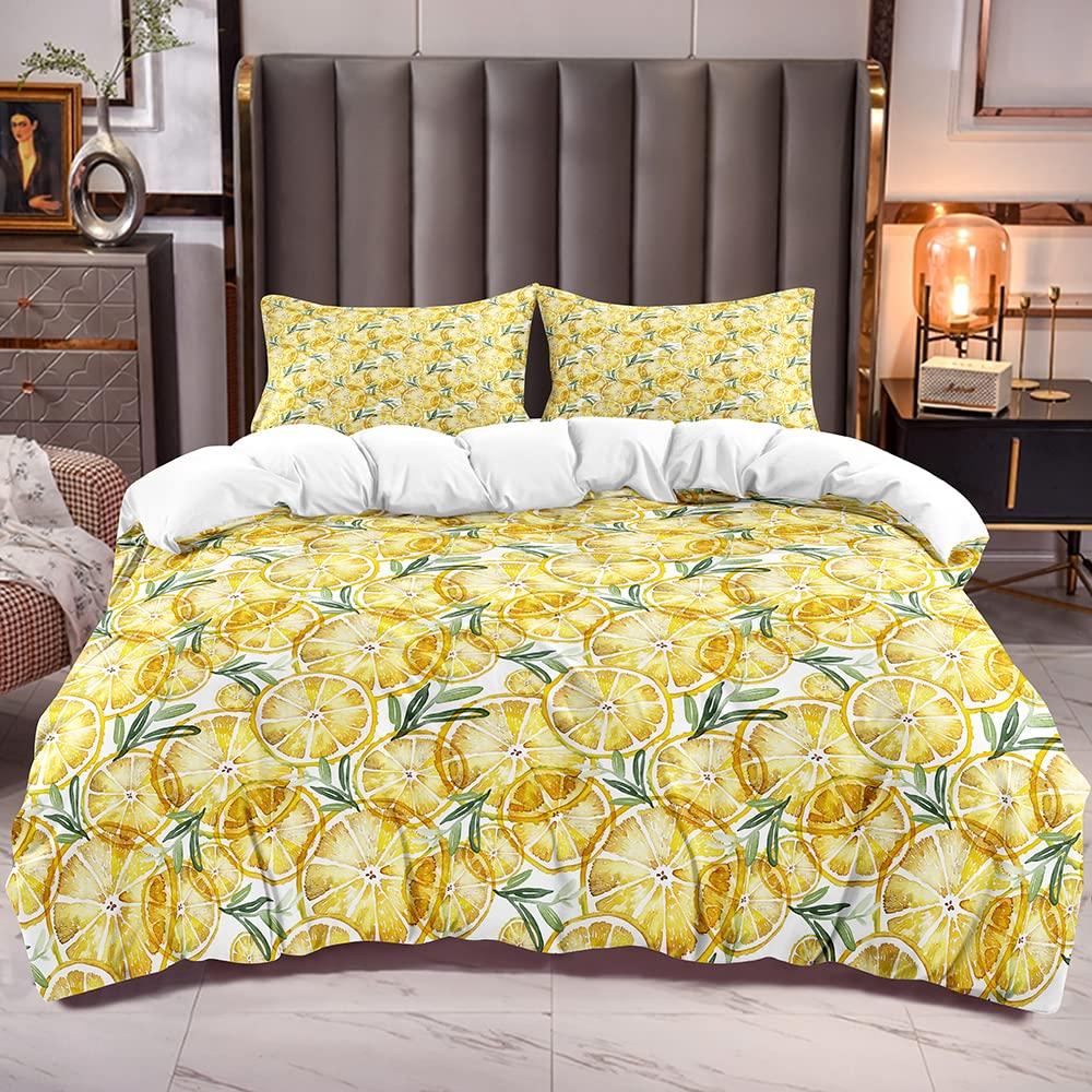Nature Bedspread, Lemon Tre Branches Gardening Design, Decorative Quilted 3 Piece Coverlet Set featuring 2 Pilow Shams, Ful Sized Dimensions