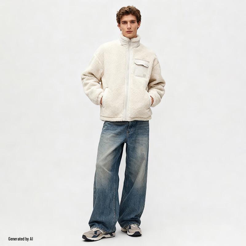 GAP Men's 2025 Winter Faux Lamb Wool Stand-up Collar Jacket 830334