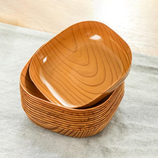 Bone Spitting Dish Imitation Wood Grain Serving Trays Japanese-Style Plastic Fruit Bowl Stackable Salad Tray Kitchen Organizer