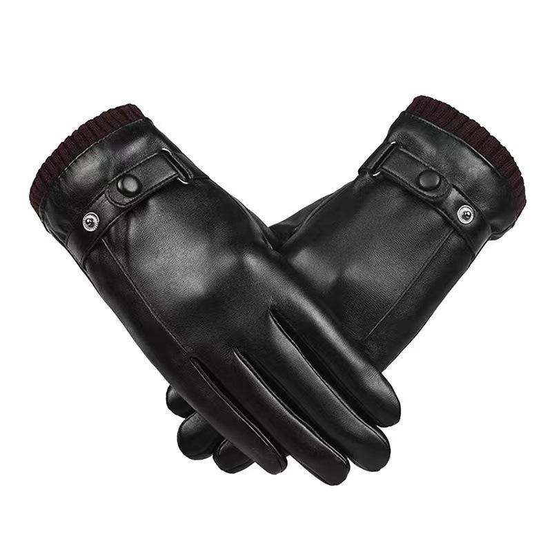 Leather Gloves Men's Winter Riding Fleece Thickened Warm Windproof Waterproof Touch Screen Winter Motorcycle Riding Gloves