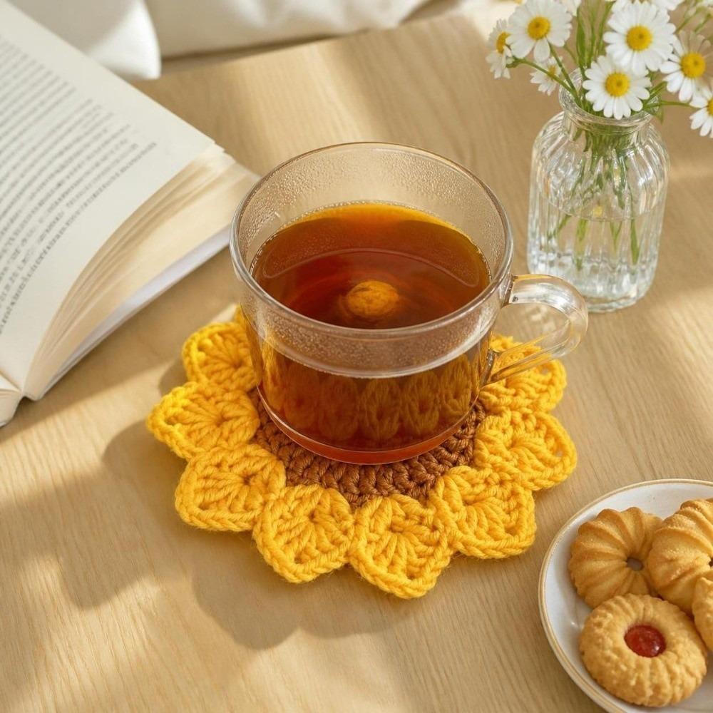 Heat Resistant Trivet Mats Knitted Mug Mat Ins Style Crochet Flower Coasters  Coffee Cup Use