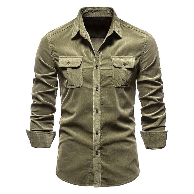 Single Breasted Cotton Men's Shirt Business Casual Fashion Solid Color Corduroy Men Shirts Autumn Slim Shirt Men