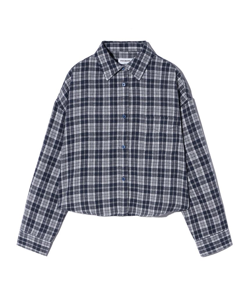 VIVABROWN 85-Viva090 Sand Crop Long Sleeve Check Shirt Navy