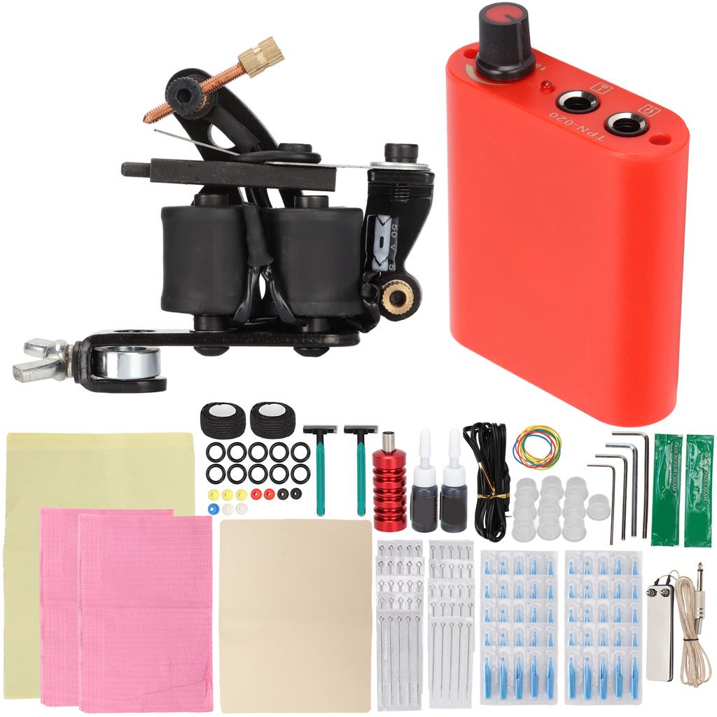 Complete Tattoo Liner Machine Kit Mini Tattoo Power Supply 8 Wraps Tattoo Coil Machine Set