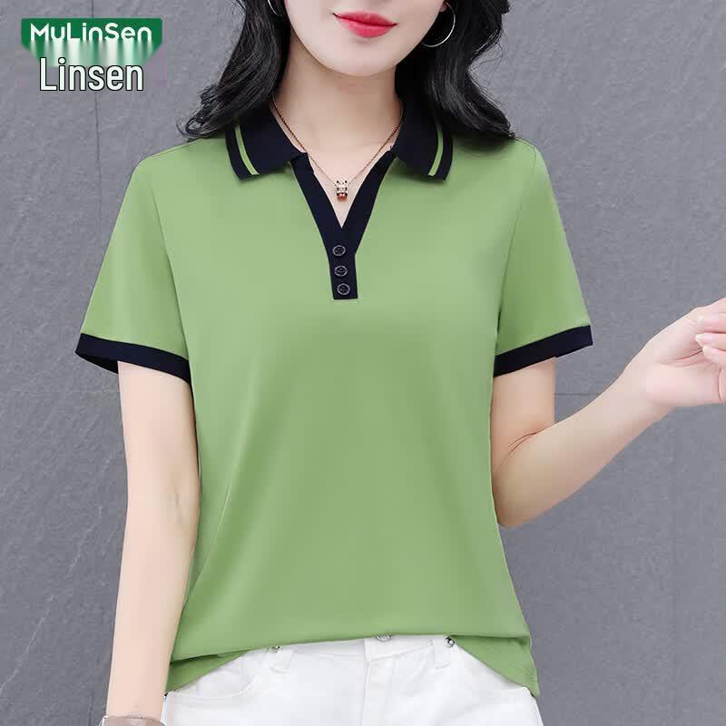 MULINSEN Women s 2026 Summer V-Neck Polo T-Shirt 4XL