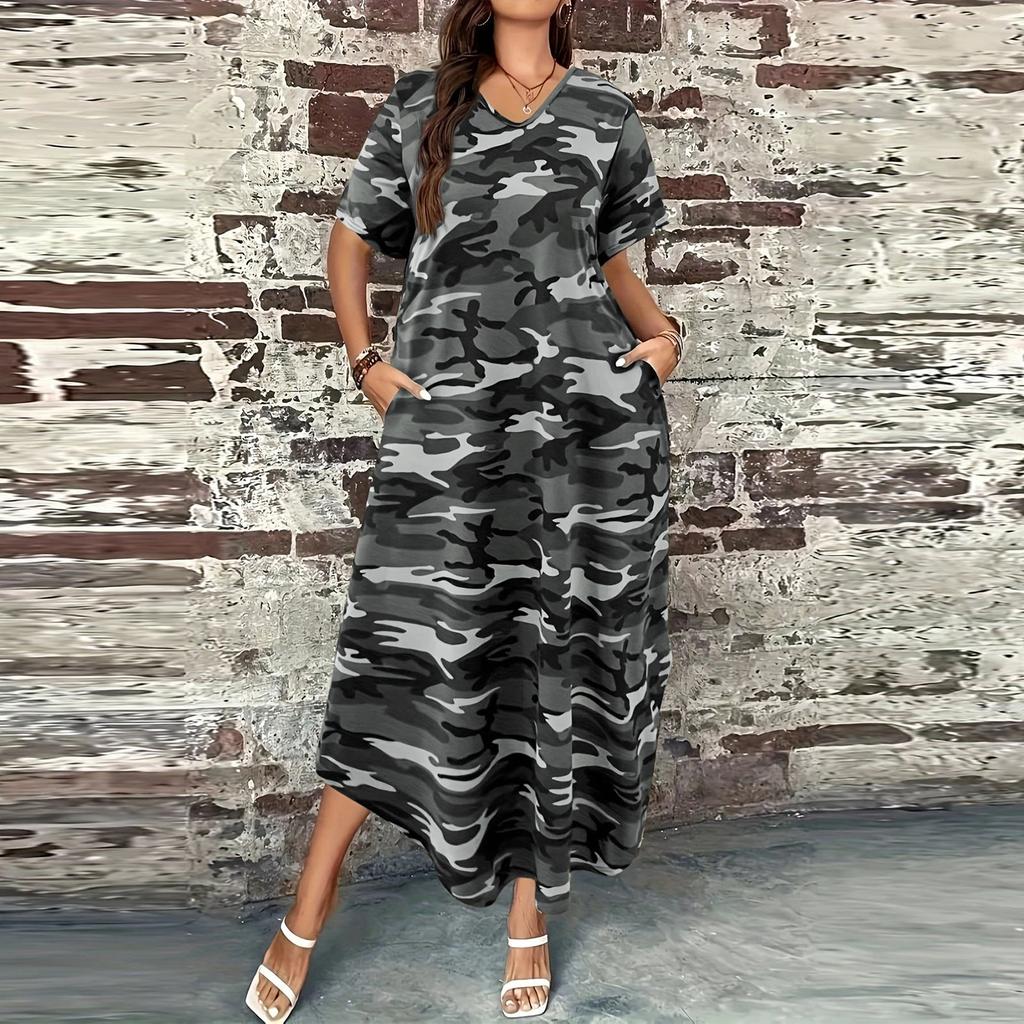 Women's Fashion Camouflage  Short Sleeved Casual Dress