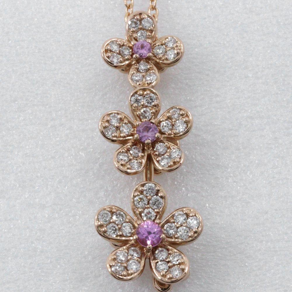 Ponte Vecchio Flour Necklace K18 Pink Gold/Pink Sapphire/diamond Flour 4.9g Women Used