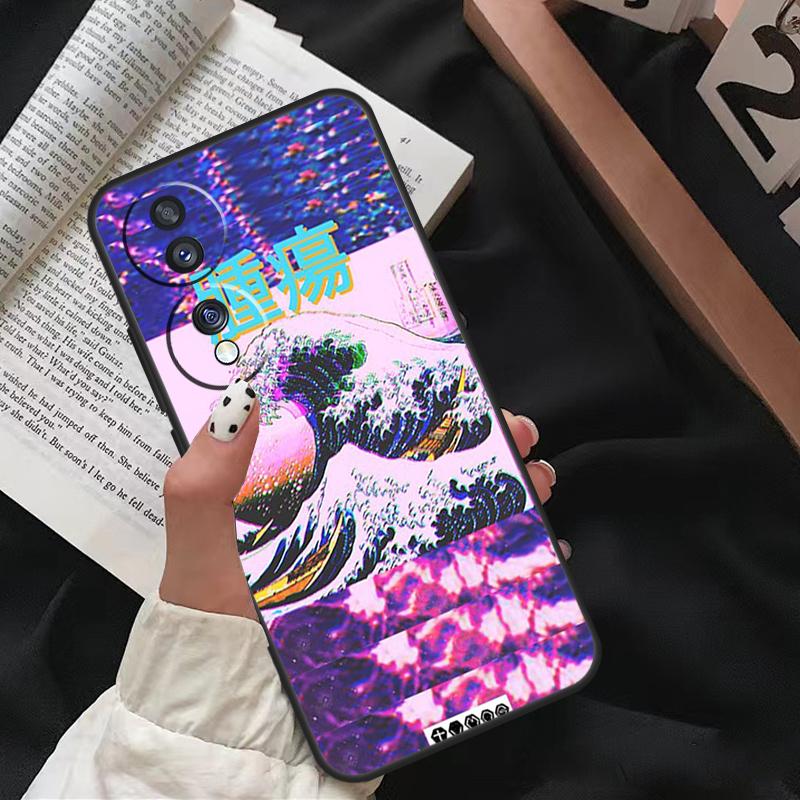Great Wave Retro Cyber Statue For Honor Magic 5 6 7 8 Pro Case For Honor 200 400 70 90 Lite X8c X8b X9a X9b X9c X9d Win RT