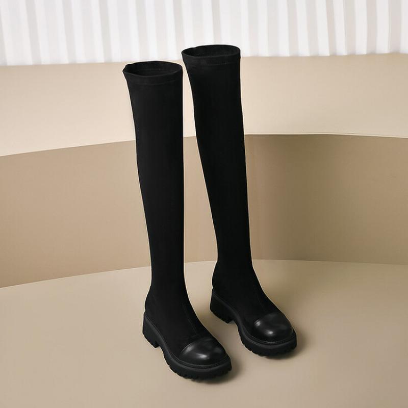 

Autumn and winter new suede over-knee boots women s European and American thick-soled non-slip medium-heeled large-size women s boots rubber-so 39