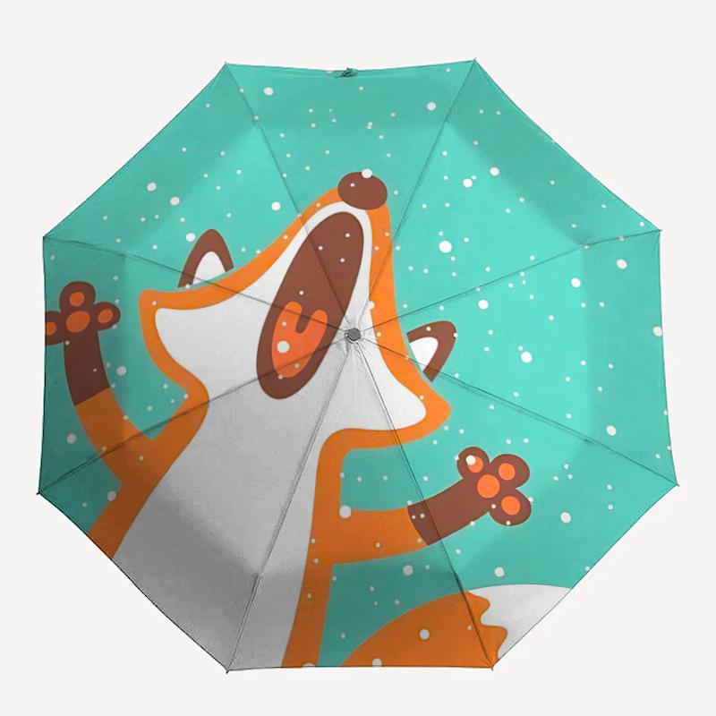 

1pc Winter Fox One Umbrella a Plastic Hle, Compact Stylish, with a Vibrant Cartoon Pattern, Perfect Home, Travel