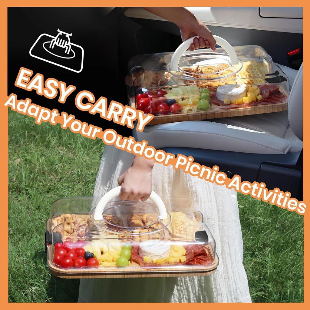 Tábua de Queijos de Madeira Bandeja de Lanches Caixa de Piquenique Bandeja de Queijos com Grelha Caixa Bento para Frutas Adequada para Viagens ao Ar Livre Acampamento Férias