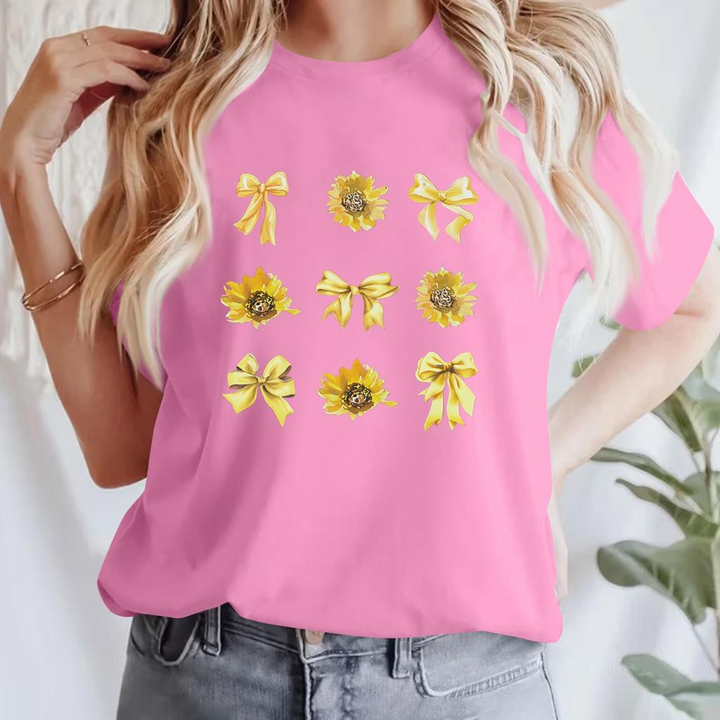 Lässiges bedrucktes T-Shirt für Damen, Rundhalsausschnitt, Pullover, kurzärmelig