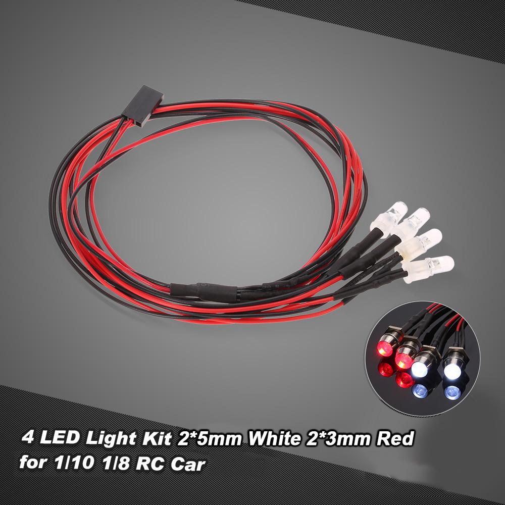 4 LED Lights Kit 2 White 2 Red for 1/10 1/8 Traxxas HSP Redcat RC4WD Tamiya Axial SCX10 D90 HPI RC Car