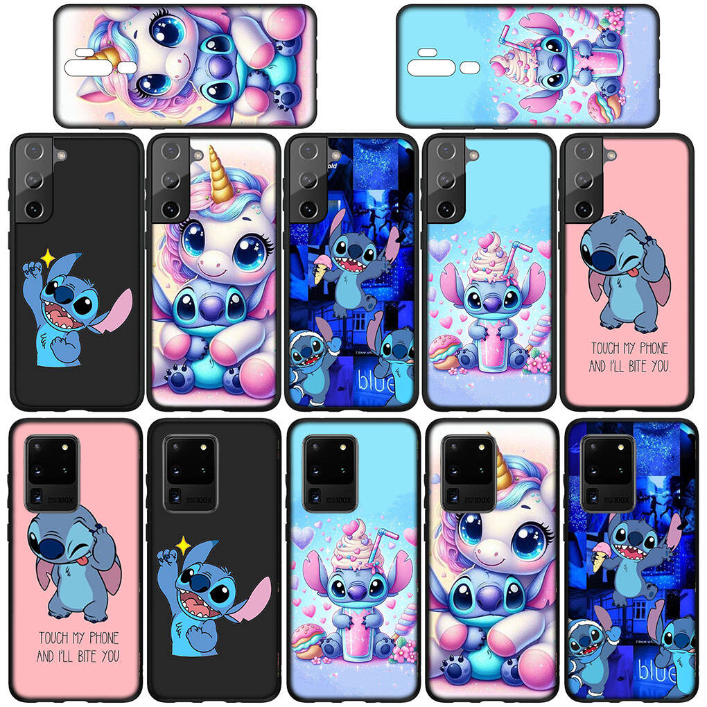 Phone Case for Samsung Galaxy S25 S23 S22 S21 S24 Ultra FE A05 A06 A15 A16 A36 A37 A35 A54 A55 A56 A57 A25 A26 A53 A17 Blue Lilo Stitch Lovely Cover