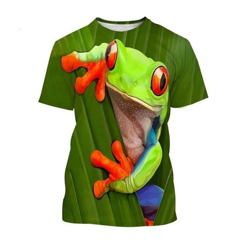 Summer Men 3d Printed Cute Animal Funny Frog Pattern T-Shirt Fashion O Collar Short Sleeve Loose Fun Plus Size Comfortable Top