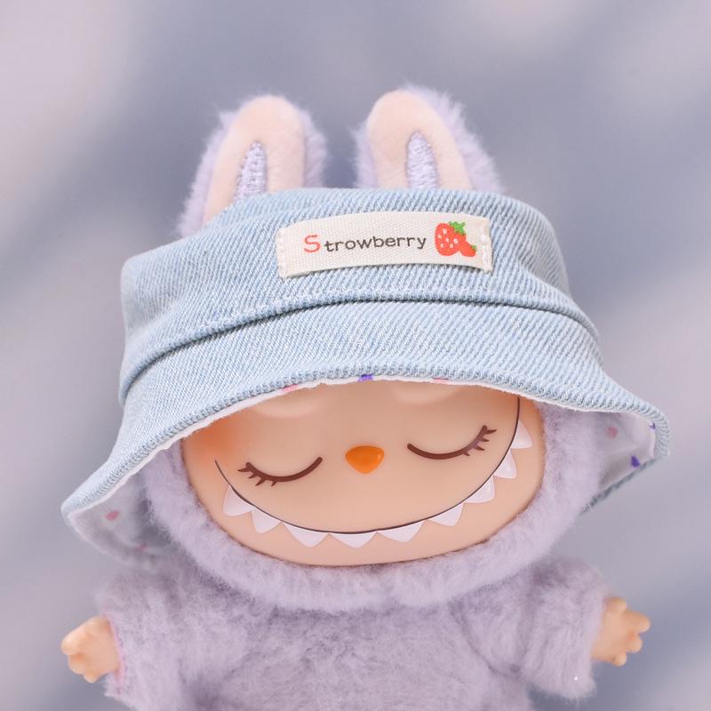 

17см Подвеска-шляпа Лабубу: Аксессуар для одежды/Брелок для ключей/Шарм для наплечной сумки/Стакан для воды Denim Strawberry Hat