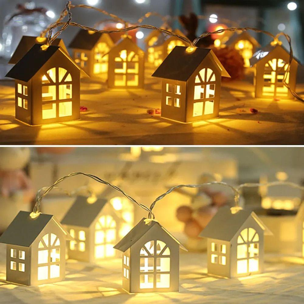 Warm White Wooden House Light Strings Waterproof Wood House LED String Window Display